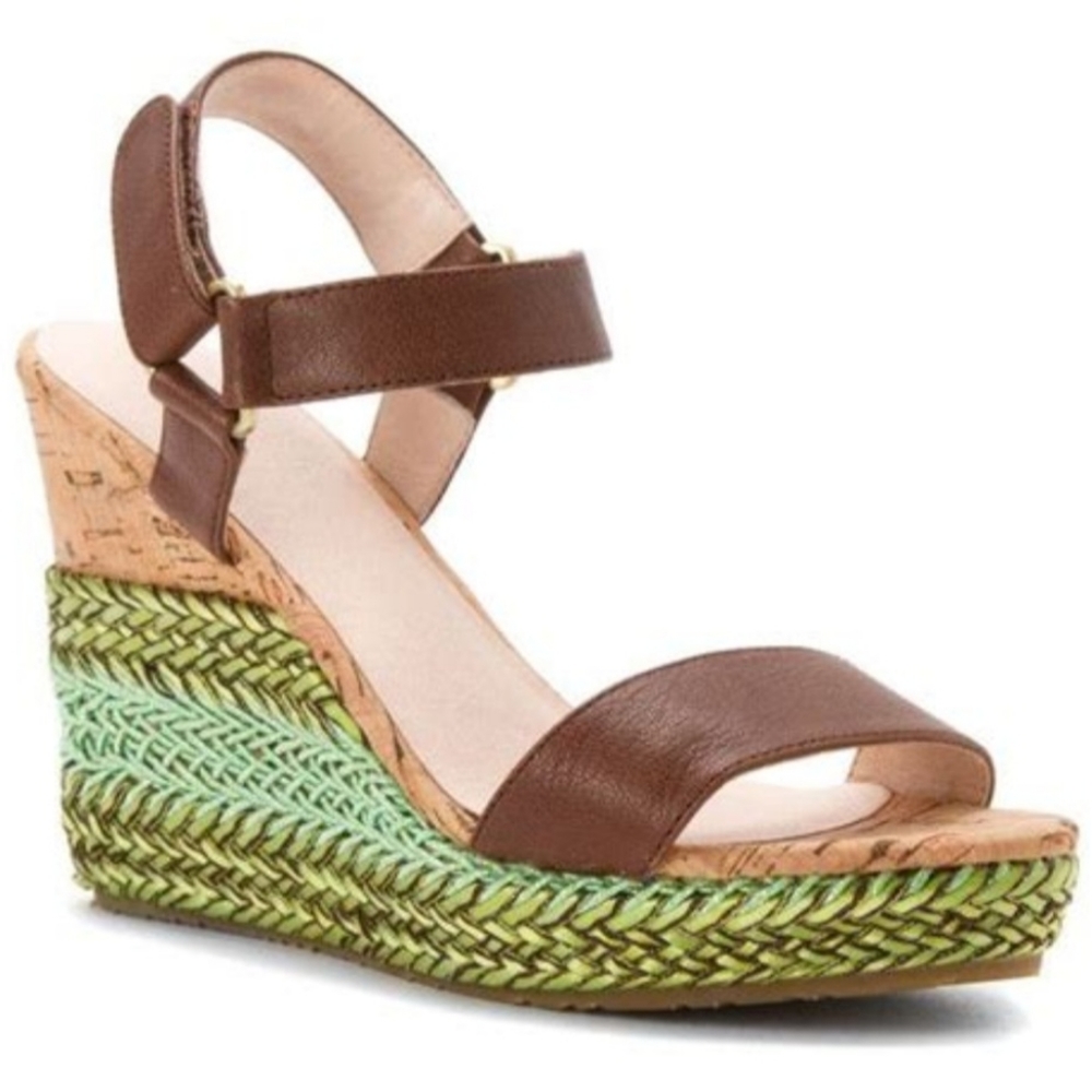 PIKA Carini Brown Napa Leather & Woven Wedges